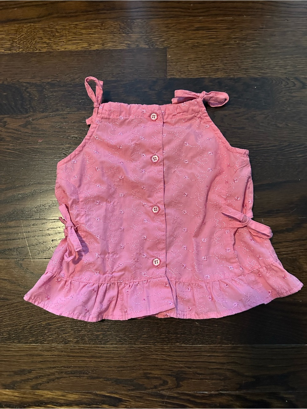 Y2K Girls Pink Eyelet Ruffle Tie-Shoulder Tank Top
